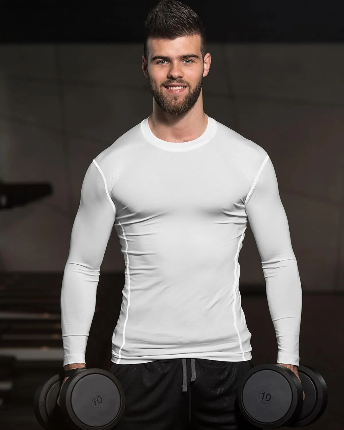 Hicarer 4 Pack Men's Compression Shirts Dry Fit Long Sleeve Athletic Workout Top Thermal Shirt Gym Sports Base Layers