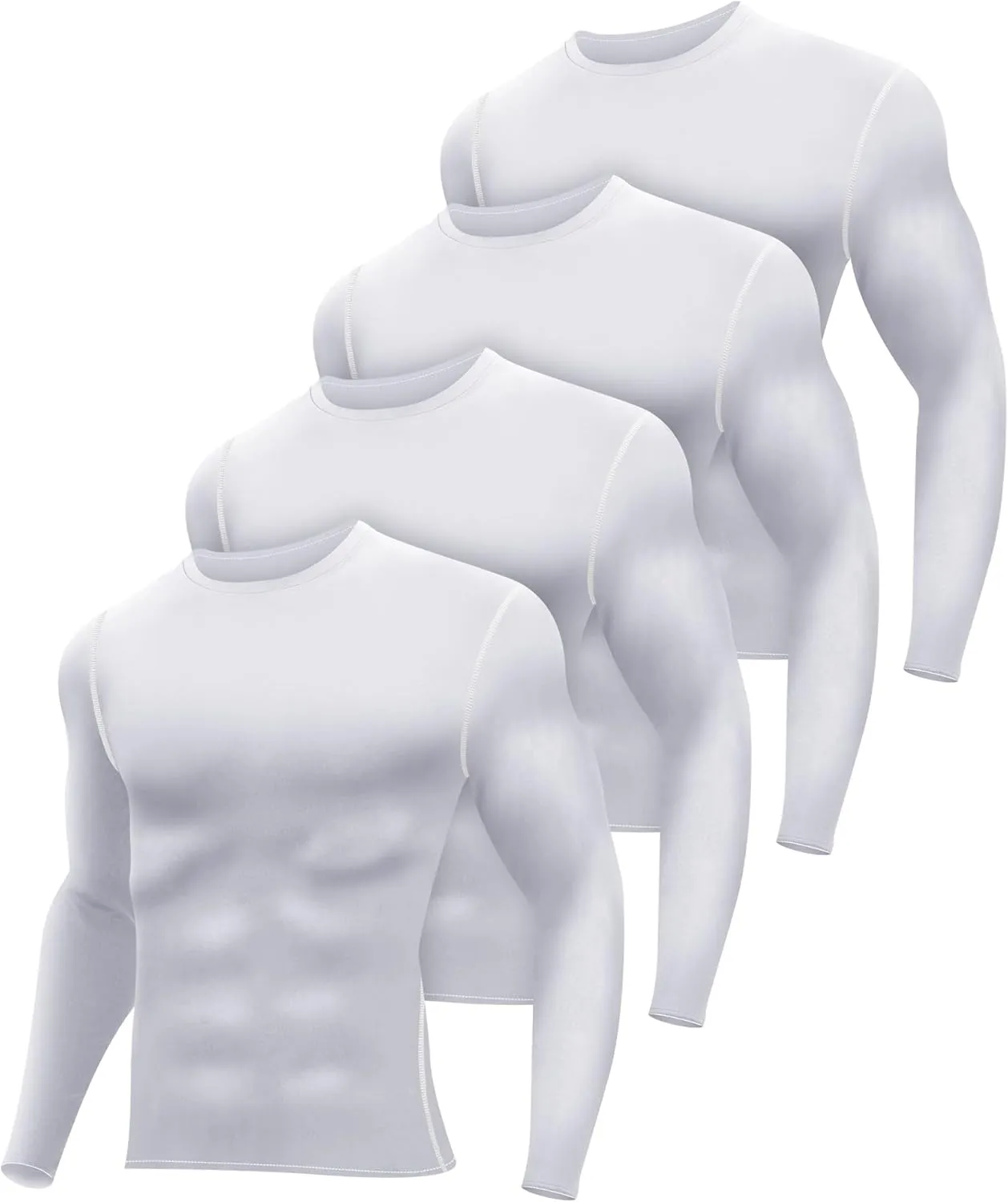 Hicarer 4 Pack Men's Compression Shirts Dry Fit Long Sleeve Athletic Workout Top Thermal Shirt Gym Sports Base Layers