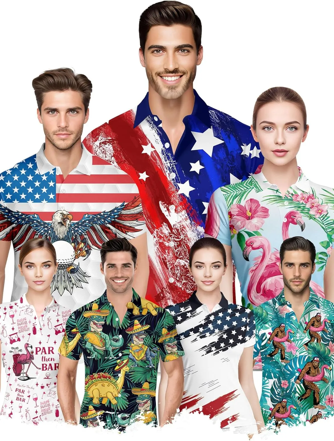 HIVICHI Golf Shirts for Men Funny Hawaiian Crazy Print Mens Polo Shirt
