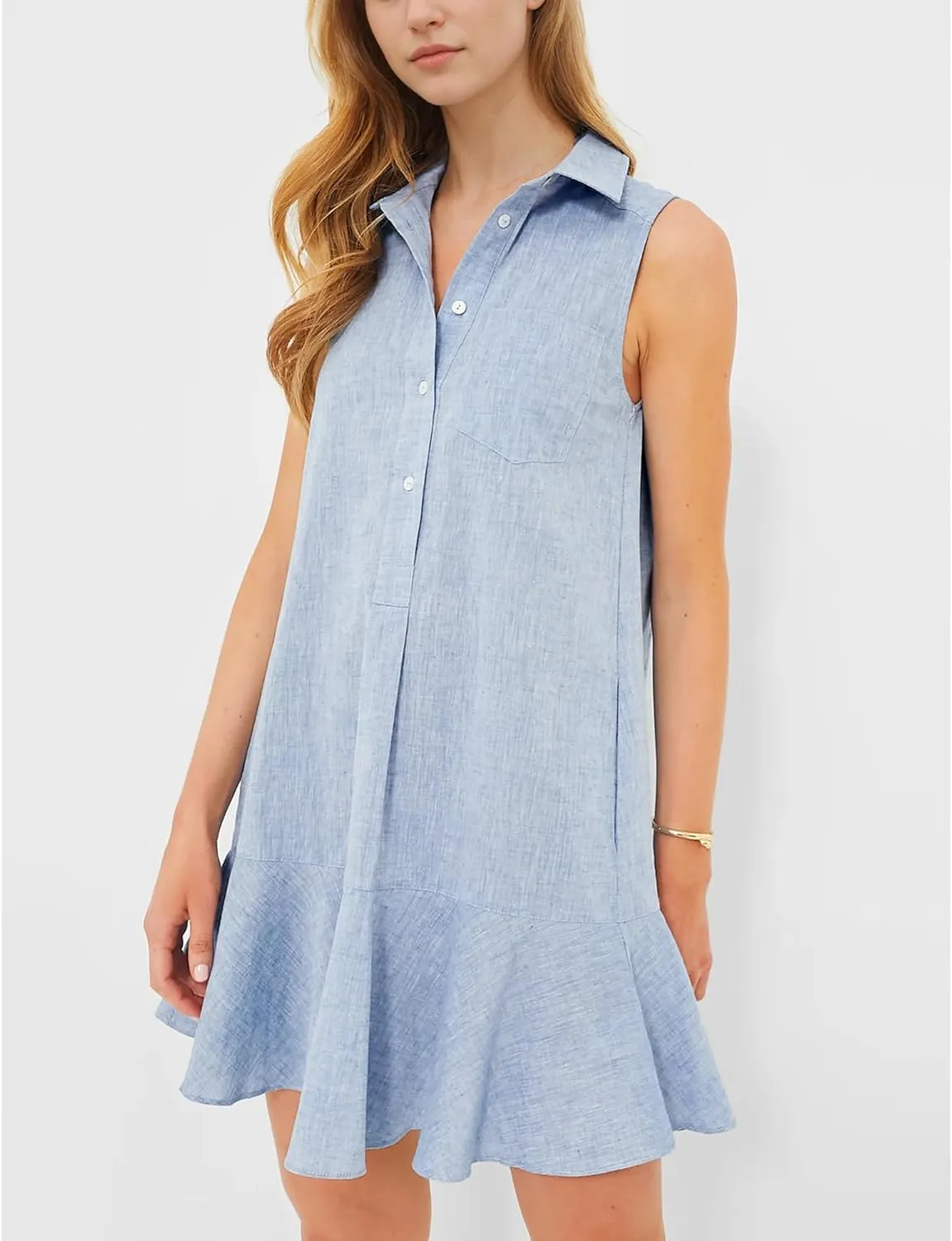 Hixiaohe Women Summer Shirt Dresses Casual Button Down Sleeveless Mini Dress for Women Beach Flowy Short Sundresses