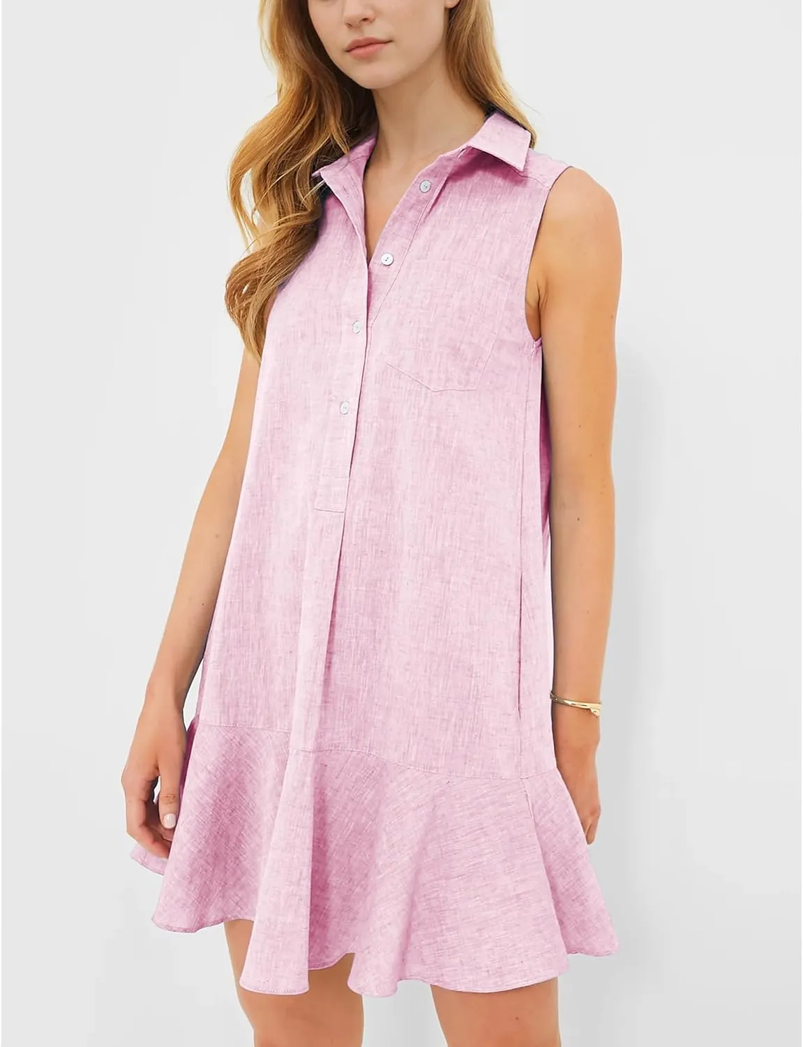 Hixiaohe Women Summer Shirt Dresses Casual Button Down Sleeveless Mini Dress for Women Beach Flowy Short Sundresses