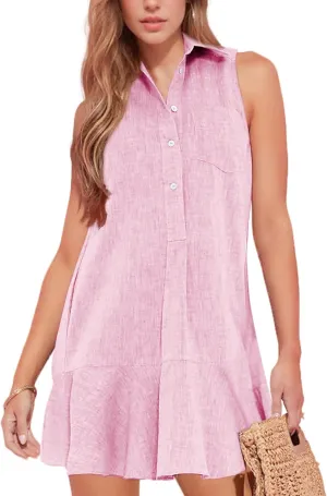 Hixiaohe Women Summer Shirt Dresses Casual Button Down Sleeveless Mini Dress for Women Beach Flowy Short Sundresses