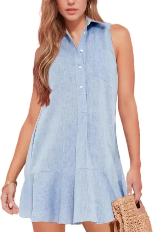 Hixiaohe Women Summer Shirt Dresses Casual Button Down Sleeveless Mini Dress for Women Beach Flowy Short Sundresses