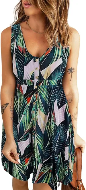 Hount Women's 2024 Casual Summer Sleeveless Dresses Button Down Beach Sundress with Pockets