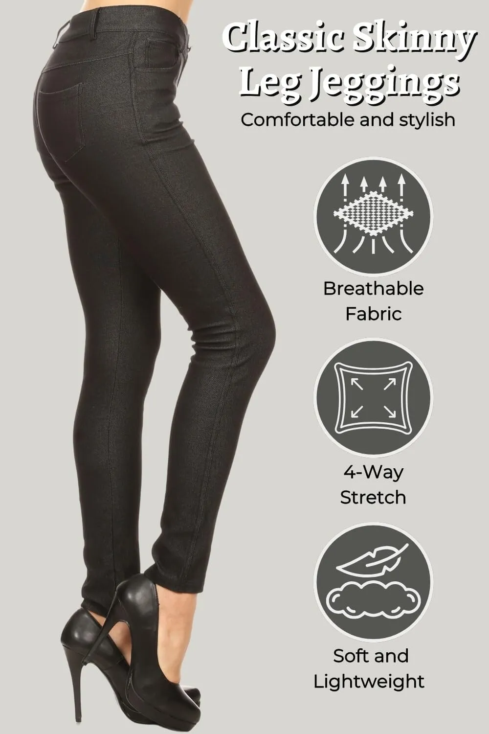 ICONOFLASH Women's Stretch Jeggings with 5 Pockets Pull On Skinny Jean Leggings (Available in Plus Size)