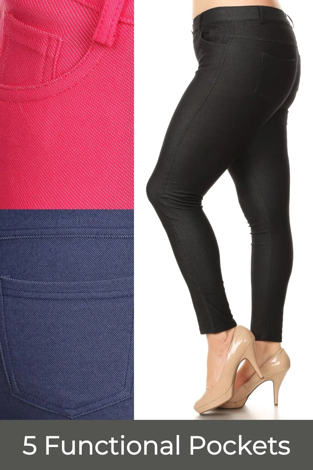 ICONOFLASH Women's Stretch Jeggings with 5 Pockets Pull On Skinny Jean Leggings (Available in Plus Size)