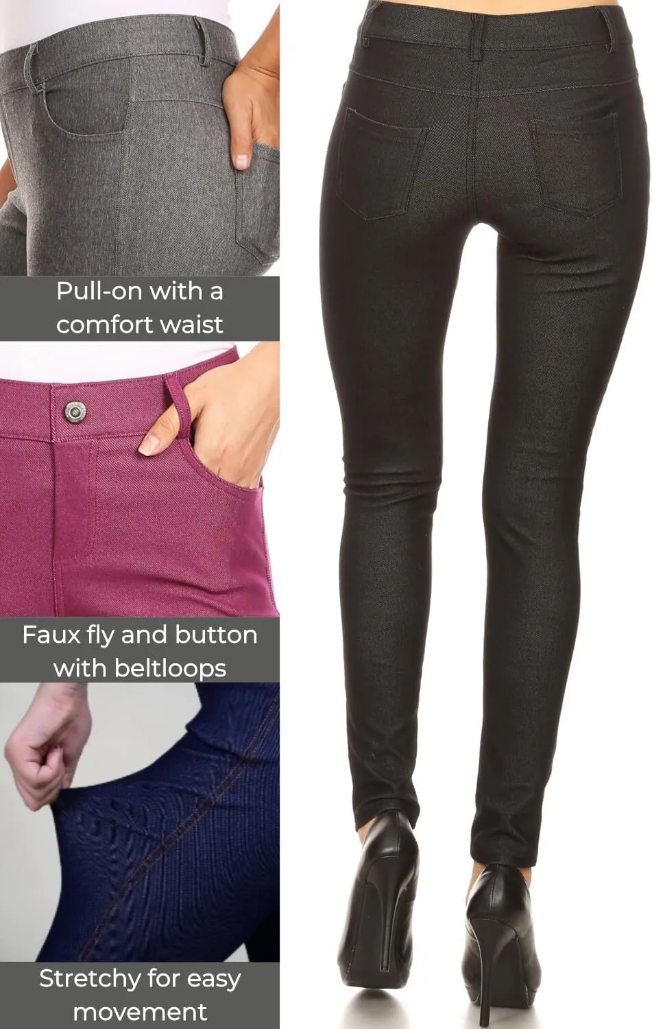 ICONOFLASH Women's Stretch Jeggings with 5 Pockets Pull On Skinny Jean Leggings (Available in Plus Size)
