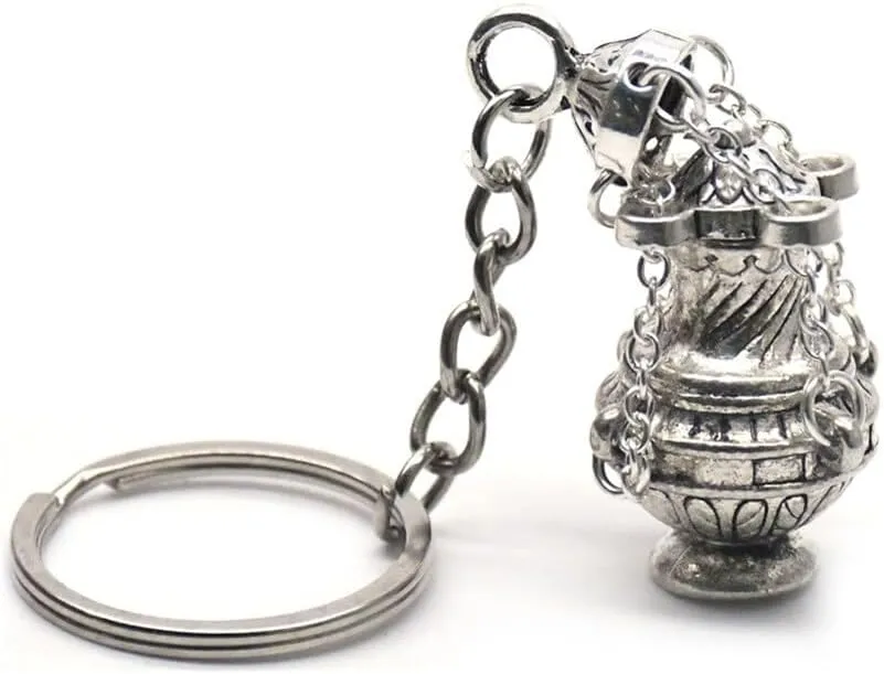 ikasus Censer Incense Burner Key Ring Accessory, Zinc Alloy Censer Key Ring Silver Tone Christian Faith Keychain Religious Gift Keyring for Bag Keychain Keyring Decoration, 4.52 Inches