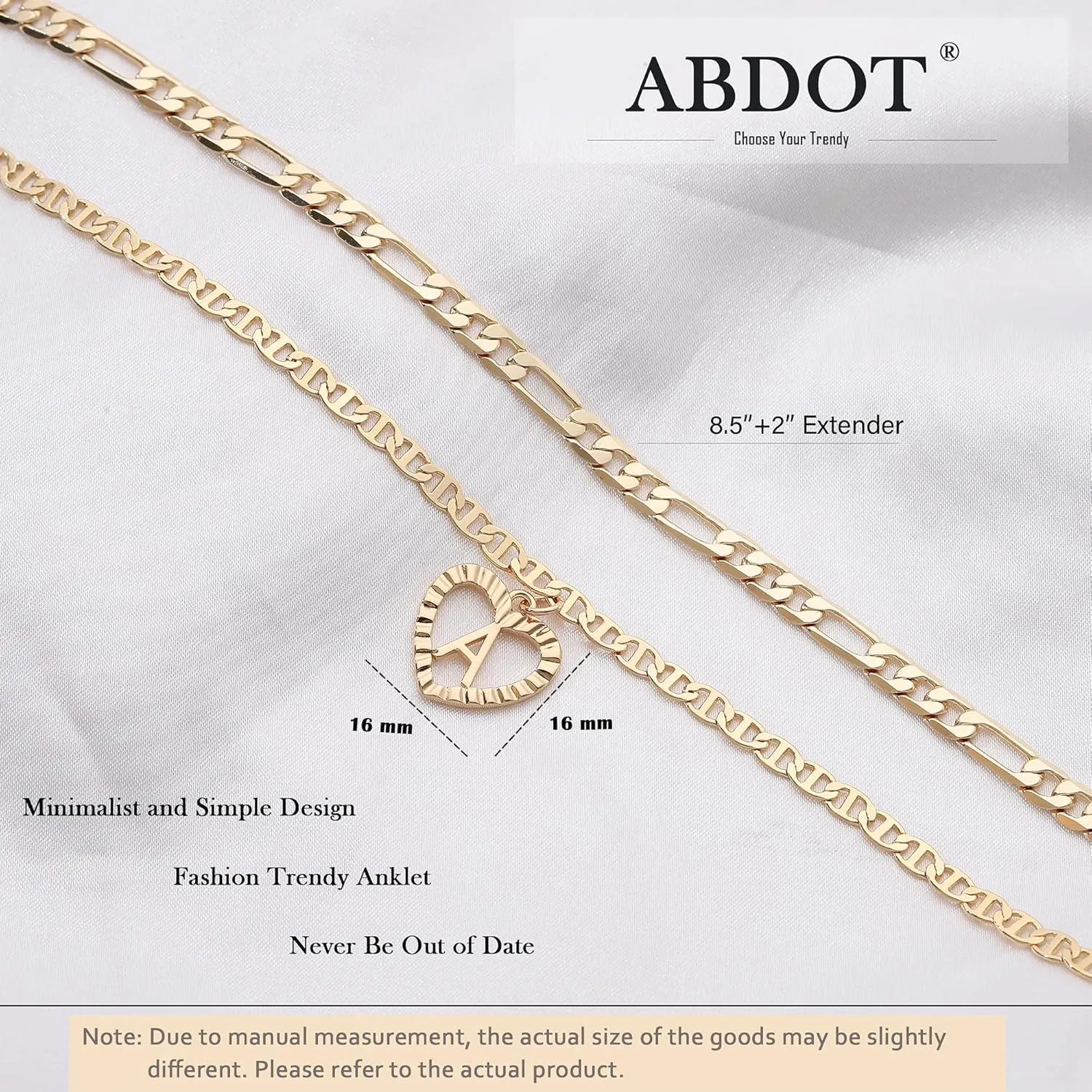 Initial Ankle Bracelets for Women 2pcs 18K Gold Plated Handmade Layered Letter Heart Figaro Chain Flat Mariner Anklets for Women Cute Summer Beach Foot Jewelry
