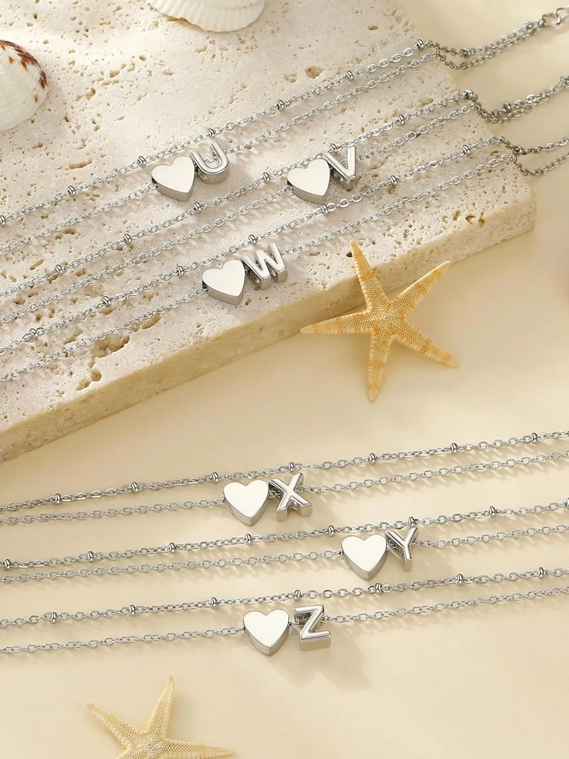 Initial Ankle Bracelets for Women, Dainty Stainless Steel Letter A-Z Layered Anklets, Heart Ankle Bracelet 8.5"-10.5" Adjustable, Summer Beach Jewelry, Come with Box