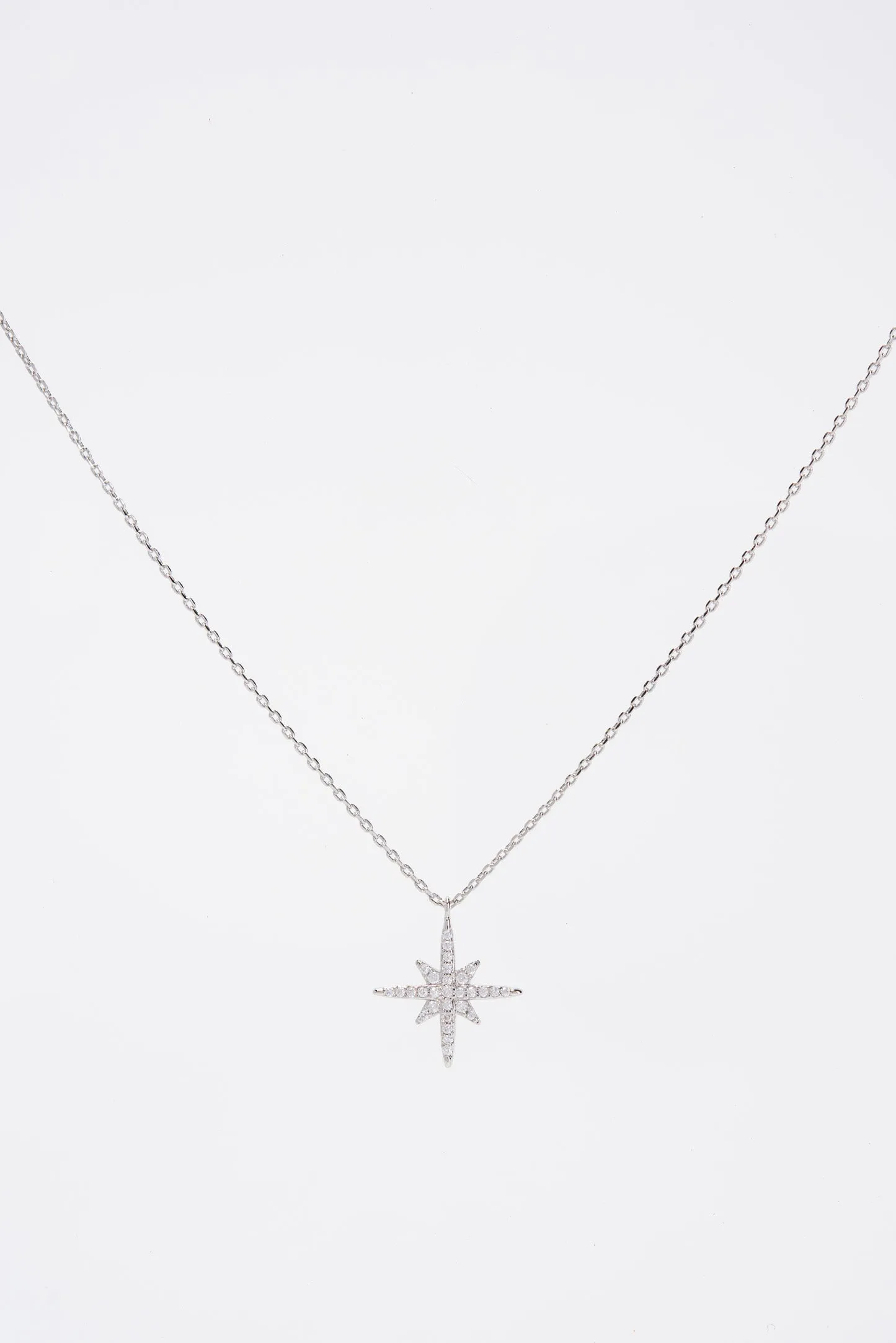 Isla 15 in Gold Plated CZ Star Pendant Necklace - Silver