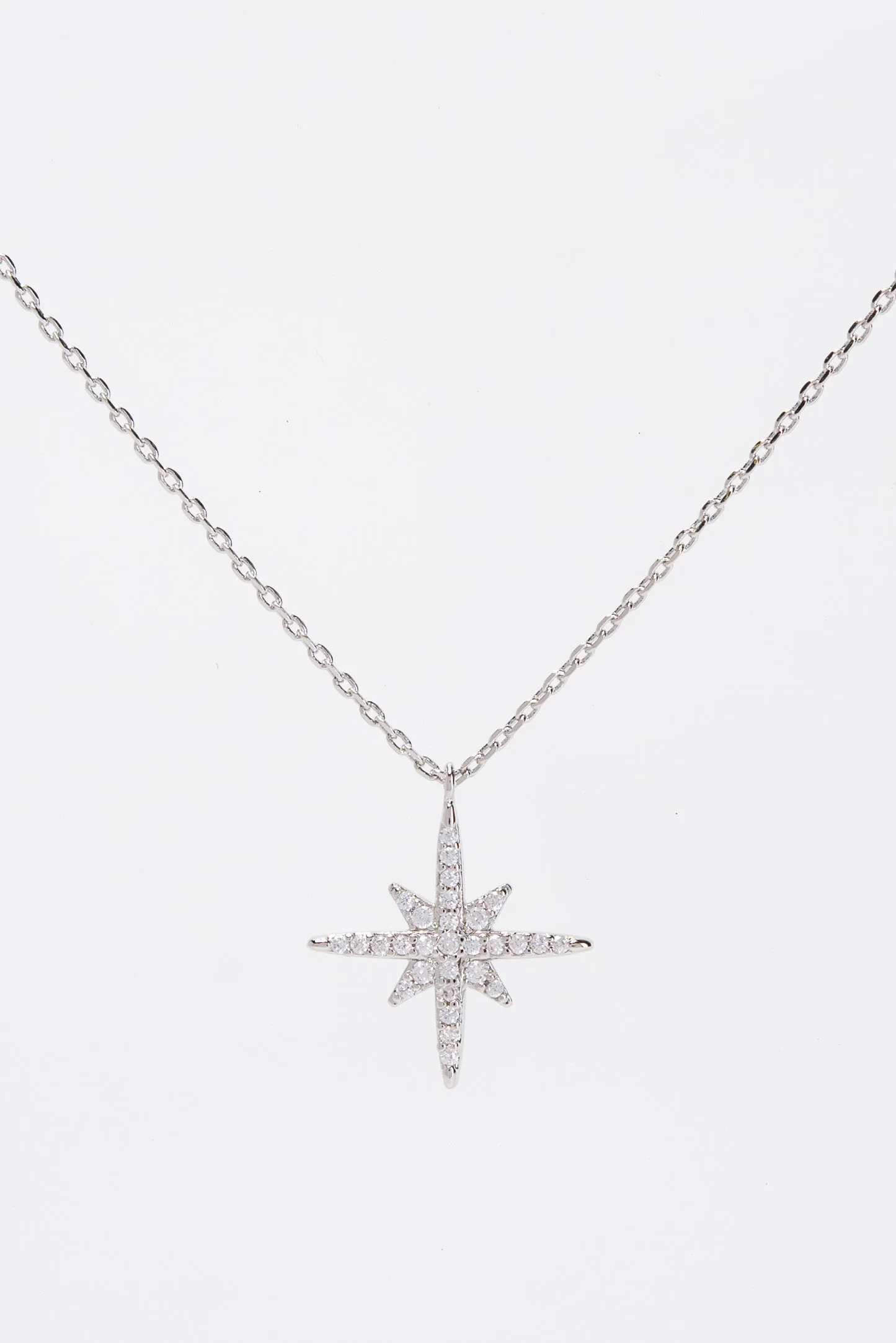 Isla 15 in Gold Plated CZ Star Pendant Necklace - Silver