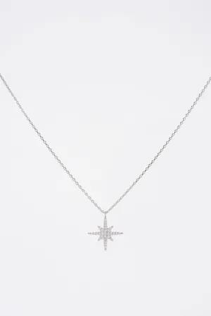 Isla 15 in Gold Plated CZ Star Pendant Necklace - Silver