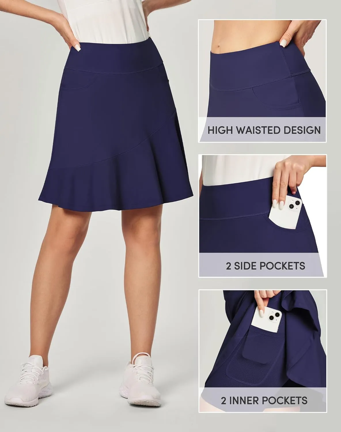IUGA 20" Knee Length Skort Golf Skirts for Women High Waisted Tennis Skirt Ruffle Skorts for Women with Pockets