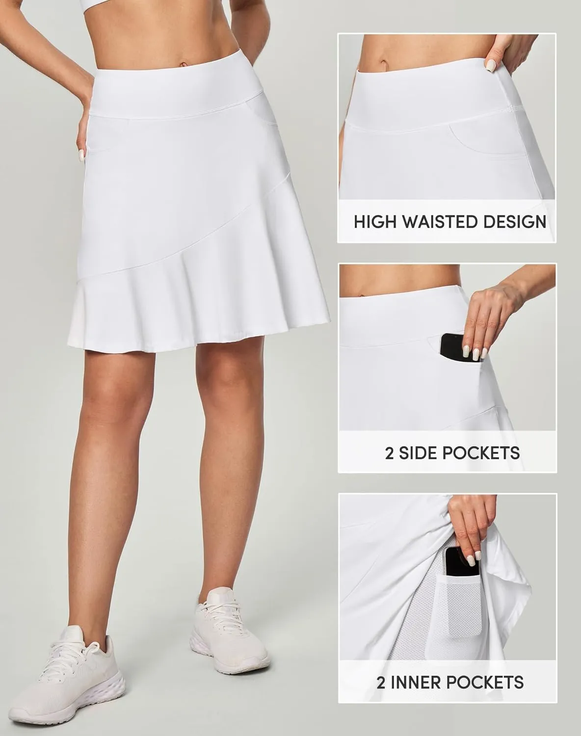 IUGA 20" Knee Length Skort Golf Skirts for Women High Waisted Tennis Skirt Ruffle Skorts for Women with Pockets