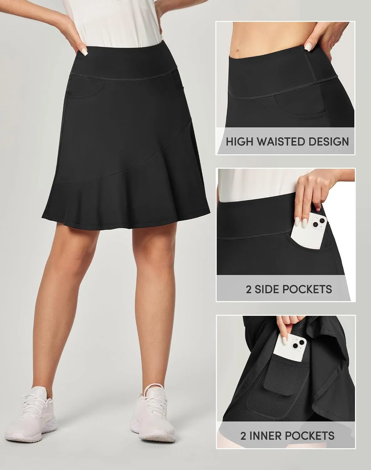 IUGA 20" Knee Length Skort Golf Skirts for Women High Waisted Tennis Skirt Ruffle Skorts for Women with Pockets