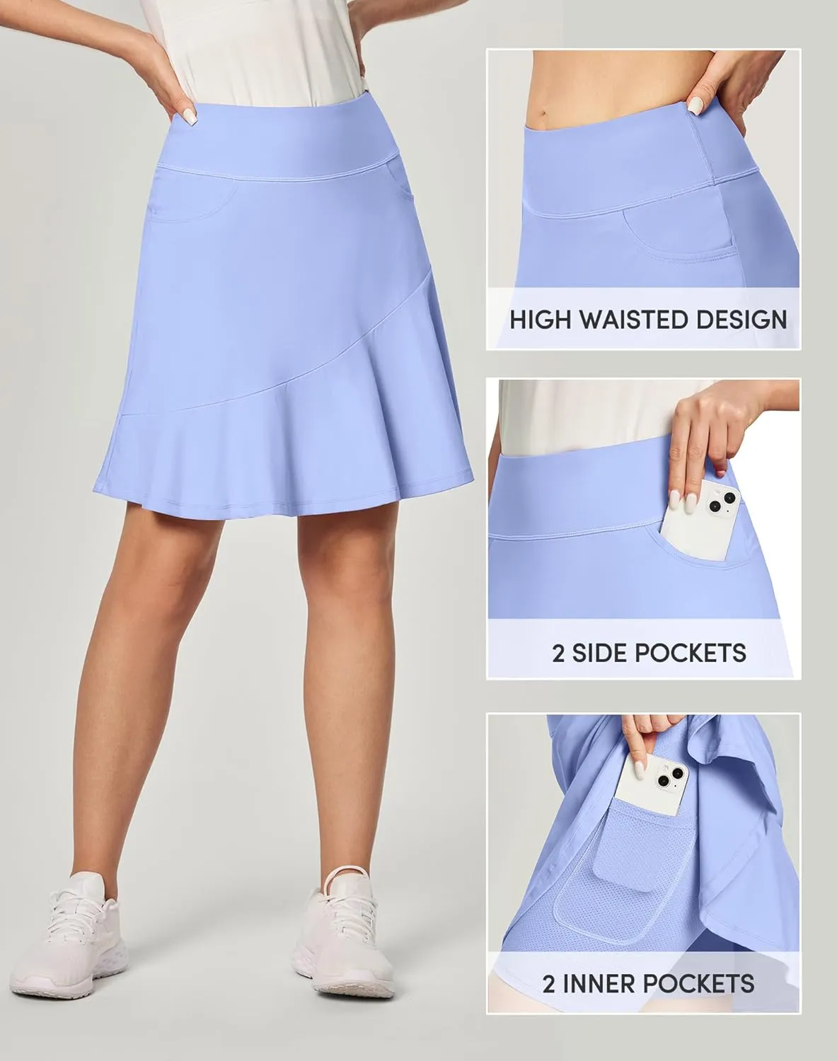 IUGA 20" Knee Length Skort Golf Skirts for Women High Waisted Tennis Skirt Ruffle Skorts for Women with Pockets