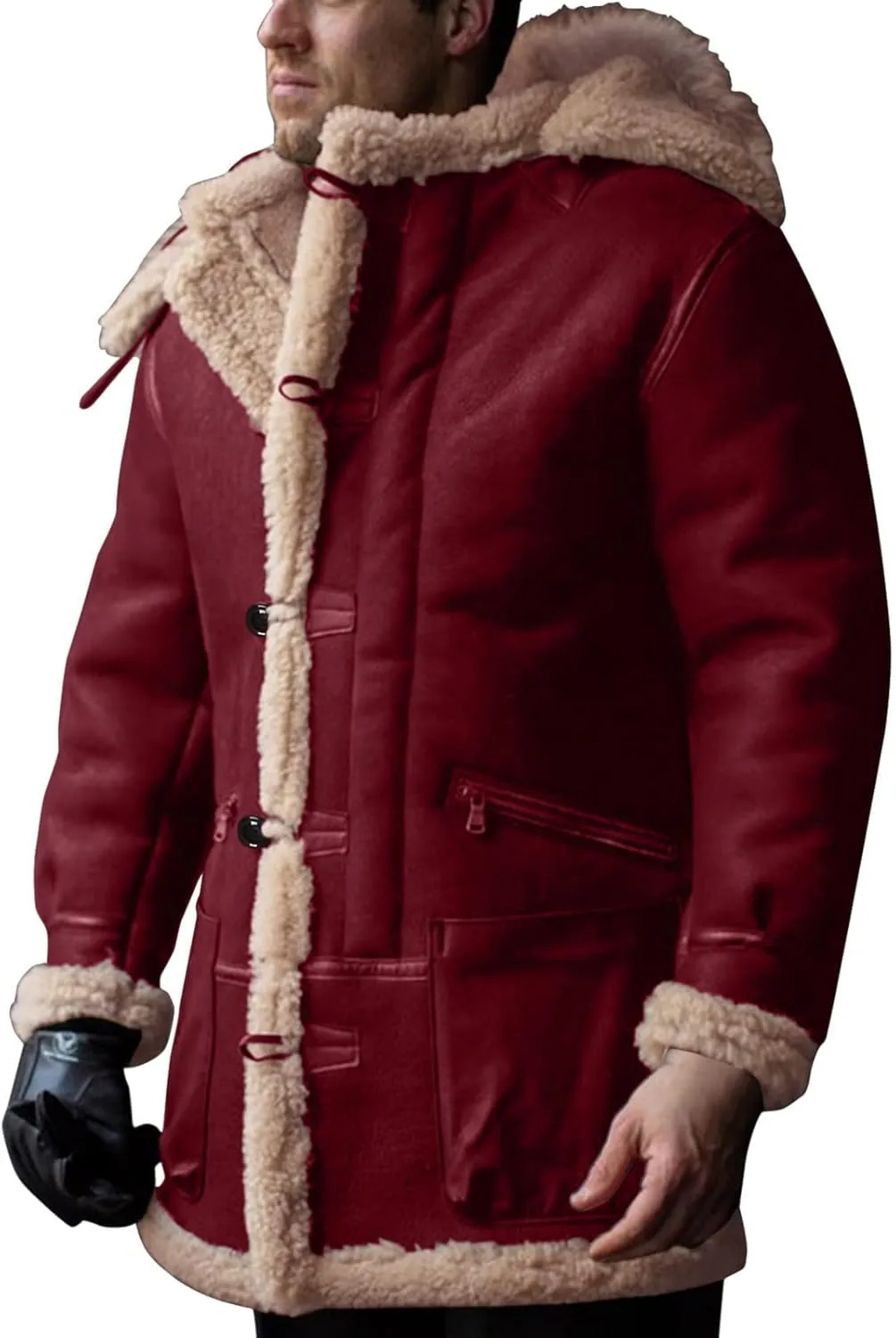 Jackets for Men Men's Lined Hooded Jacket Retro Long Suede Jacket Coat Jackets