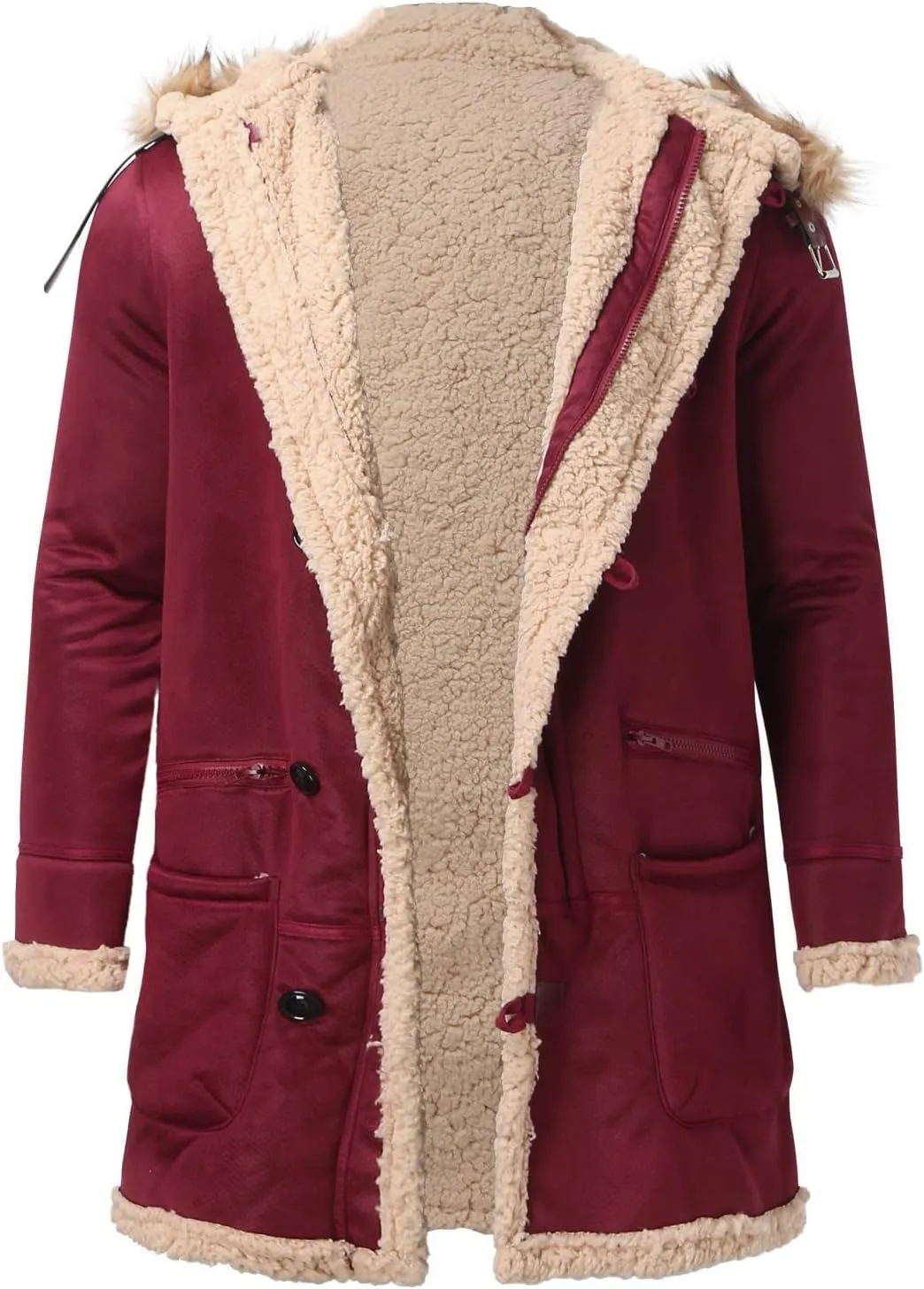 Jackets for Men Men's Lined Hooded Jacket Retro Long Suede Jacket Coat Jackets