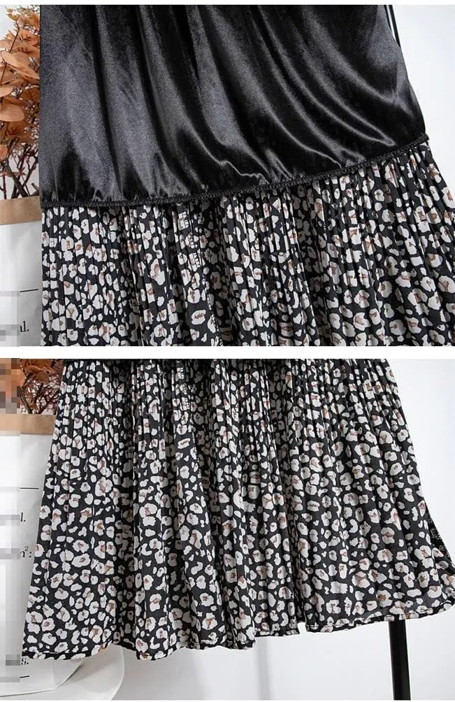 Jegsnoe Women Print Chiffon Midi Skirt Fashion A-Line Elastic High Waist Pleated Long Skirt with Lined