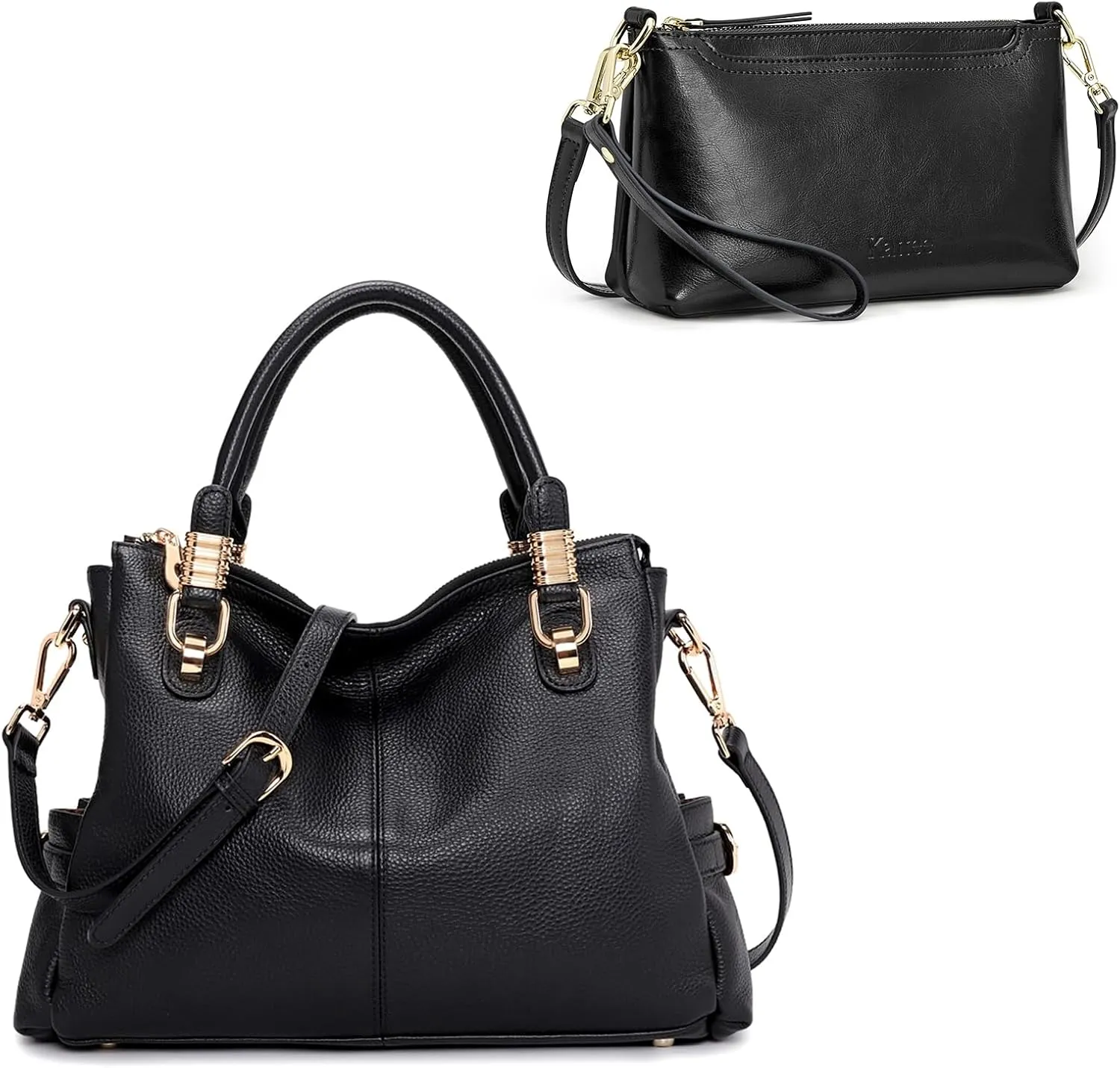 Kattee Genuine Leather Tote Bags Bundle with Small Crossbody Bags for Women