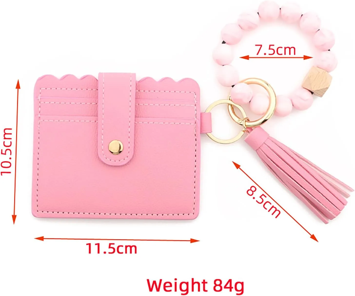 Keychain Bracelet Wristlet with Wallet Card, Wristlet Purse with Tassel Keychain, Silicone Beaded Bracelet Wallet for Women