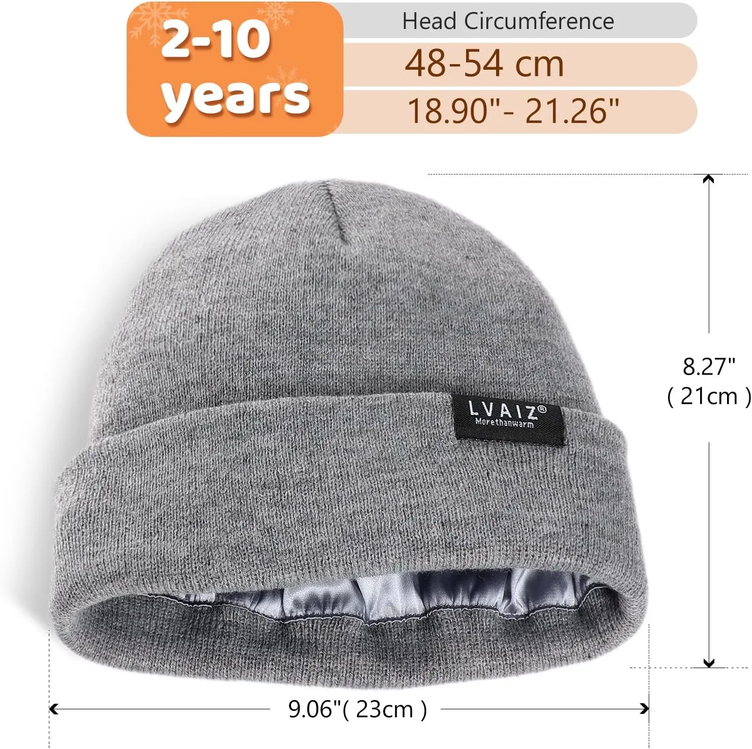 Kids Winter Satin Lined Beanie Hats Toddler Warm Cuffed Hat with Silky Lining Children Knitted Watch Hat 2-10 Years