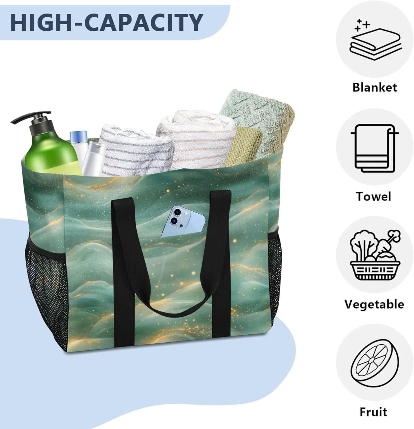 KLL Utility Tote Bags For Women Canvas Foldable With Pockets Carrier Bags