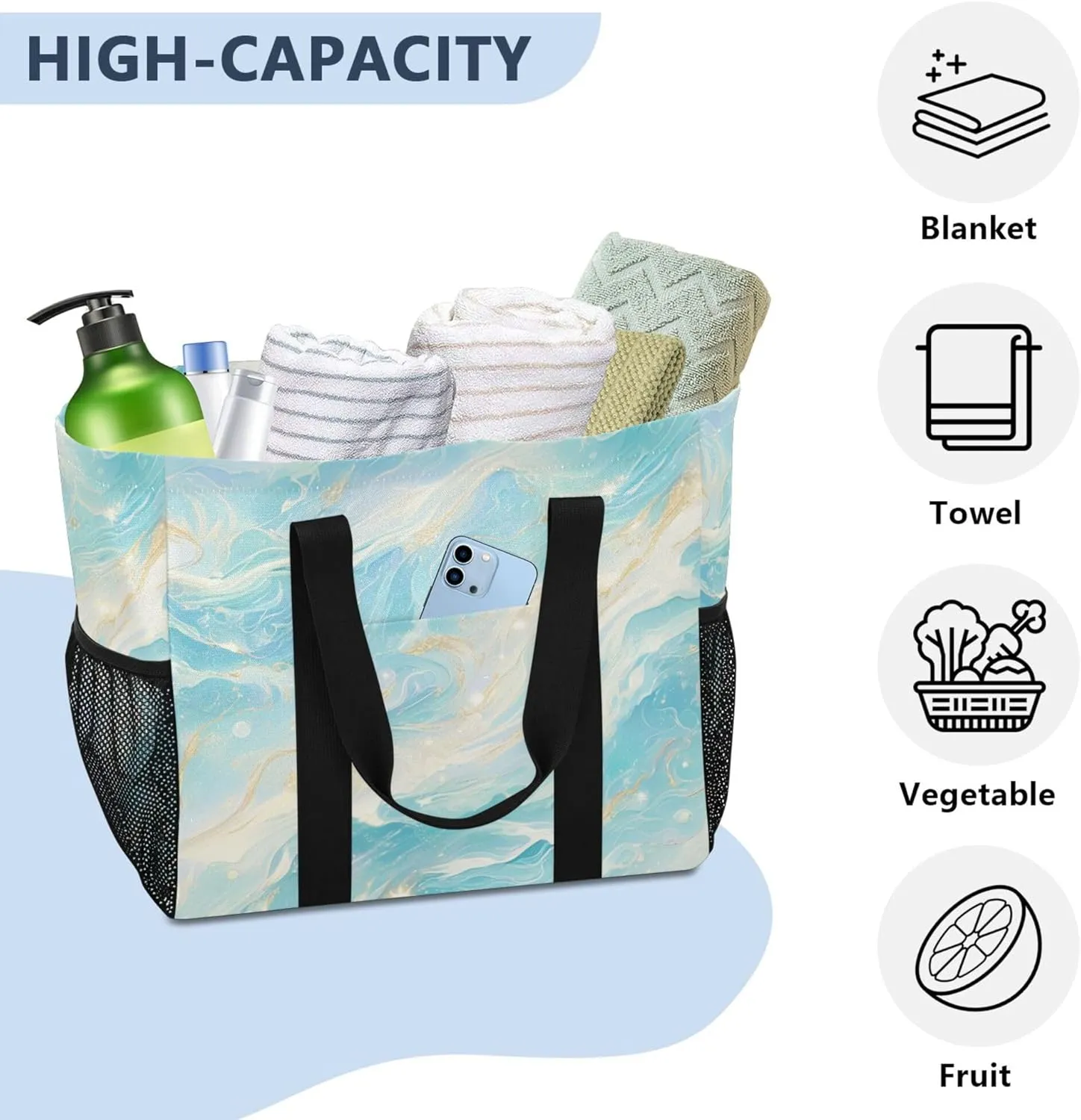 KLL Utility Tote Bags For Women Canvas Foldable With Pockets Carrier Bags