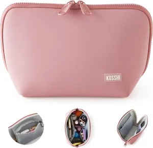 KUSSHI Neoprene Makeup Bag - Washable Makeup Bag for Stress Free Travel (Mauve/Stone)