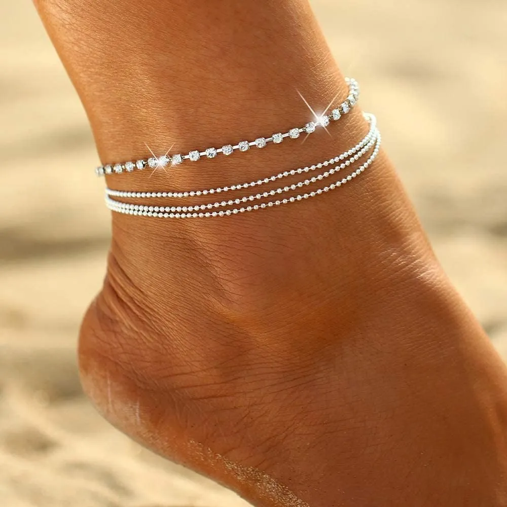 Kyerlyn Layered Ankle Bracelets for Women 18K Gold Anklets for Women Stainless Steel Waterproof Cuban Link Anklets Set Stackable Anklets for Women Summer Beach Jewelry Gift