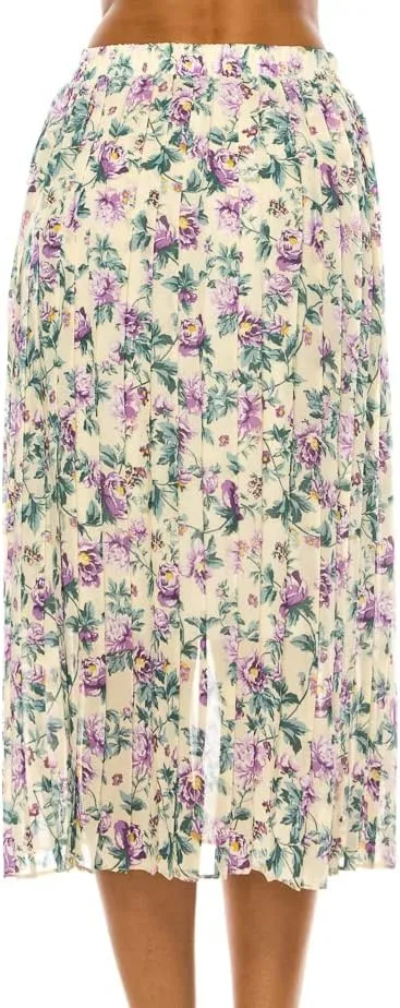 LA12ST Women Pleated A-Line High Waist Swing Flare Midi Skirt