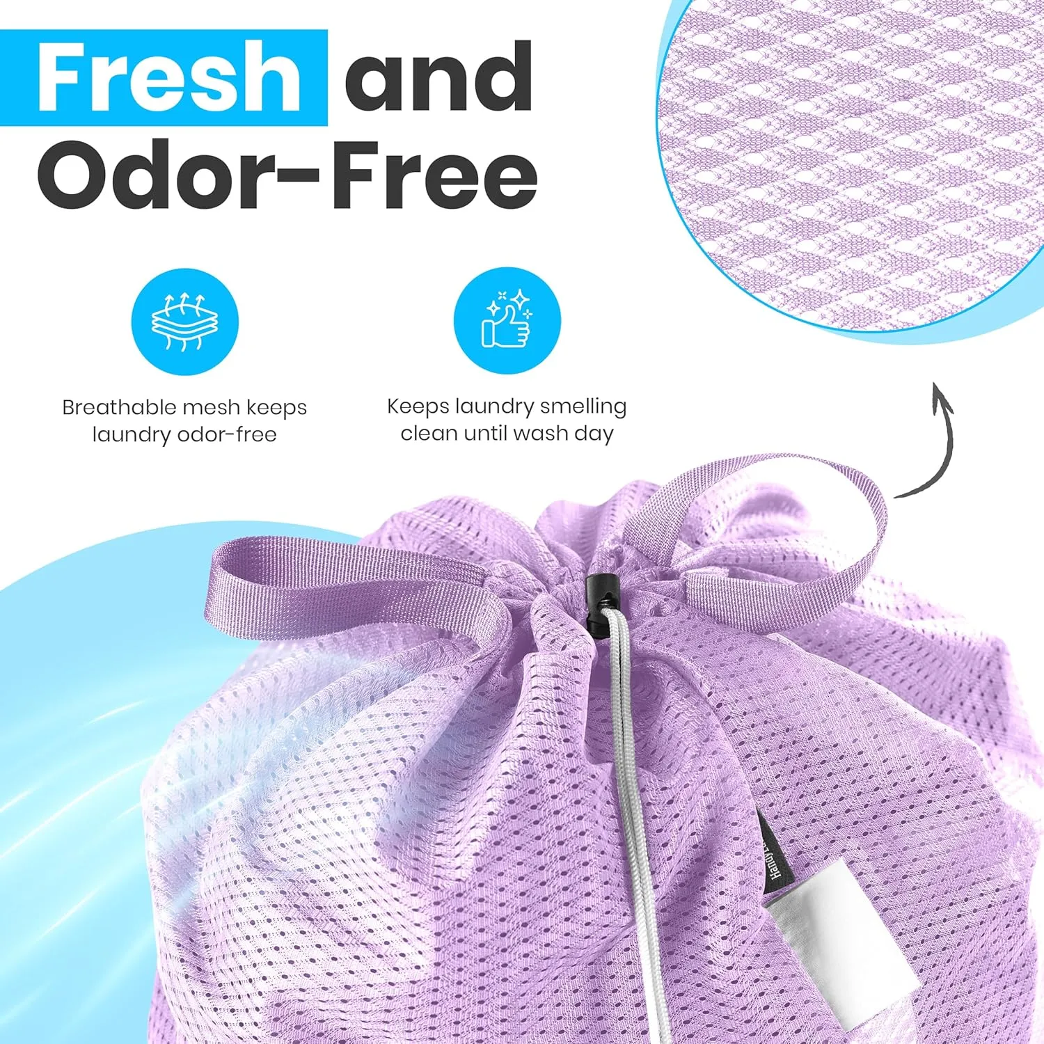 Large Mesh Laundry Bag - Carry Handles, Secure Drawstring Closure, Machine Washable, Spacious Storage, Durable Soft Mesh Net Material, College Dorm, Camp, Laundromat. (Purple)