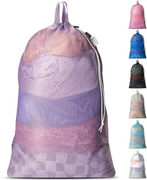 Large Mesh Laundry Bag - Carry Handles, Secure Drawstring Closure, Machine Washable, Spacious Storage, Durable Soft Mesh Net Material, College Dorm, Camp, Laundromat. (Purple)