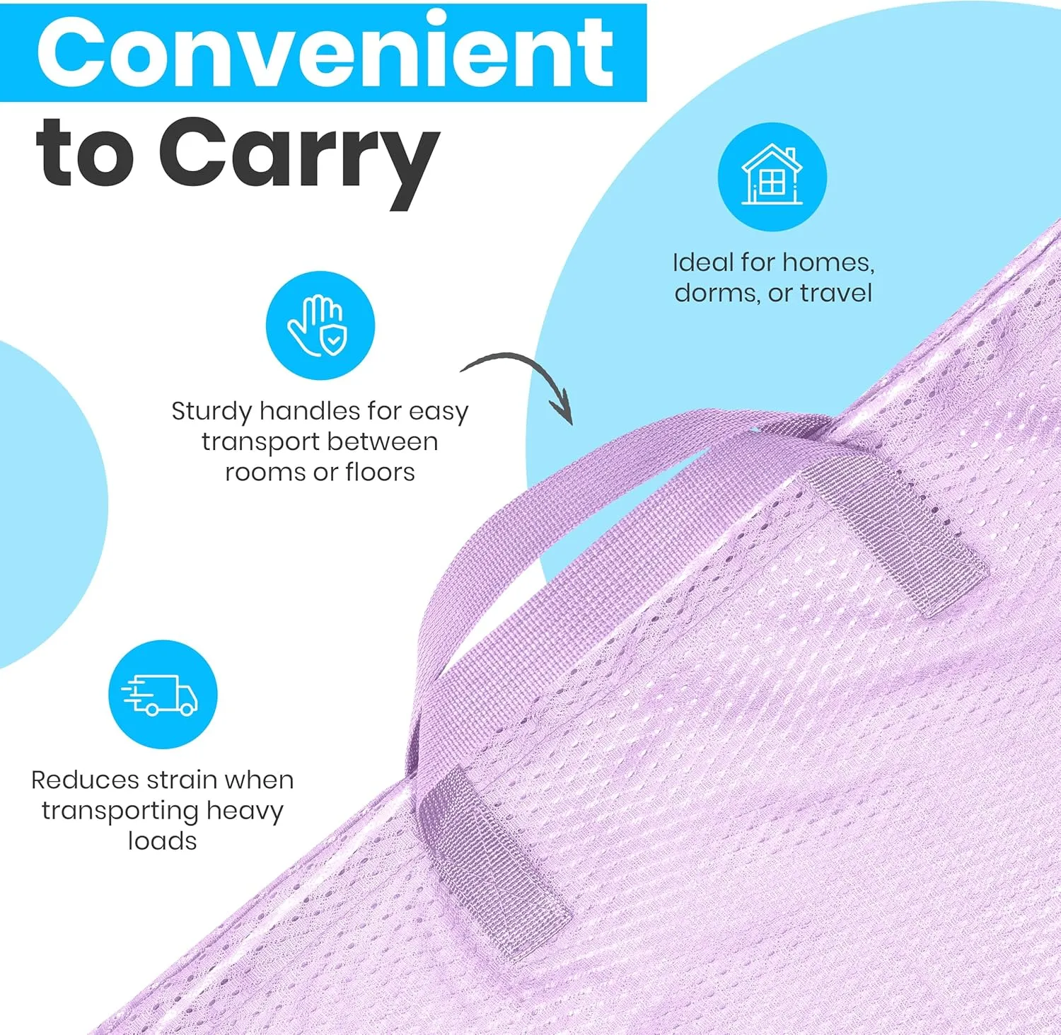 Large Mesh Laundry Bag - Carry Handles, Secure Drawstring Closure, Machine Washable, Spacious Storage, Durable Soft Mesh Net Material, College Dorm, Camp, Laundromat. (Purple)