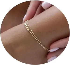 Layered Ankle Bracelets for Women 18K Gold Plated Dainty Fishbone Snake Chain Fine Bead Paperclip Peach Heart Anklets for Women Waterproof Minimalist Simple Anklets Fashion Summer Jewelry Anklet For Women