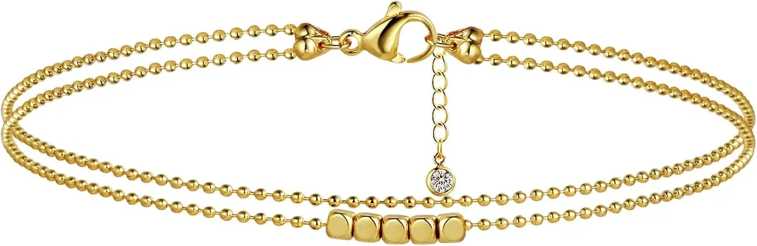Layered Ankle Bracelets for Women 18K Gold Plated Dainty Fishbone Snake Chain Fine Bead Paperclip Peach Heart Anklets for Women Waterproof Minimalist Simple Anklets Fashion Summer Jewelry Anklet For Women