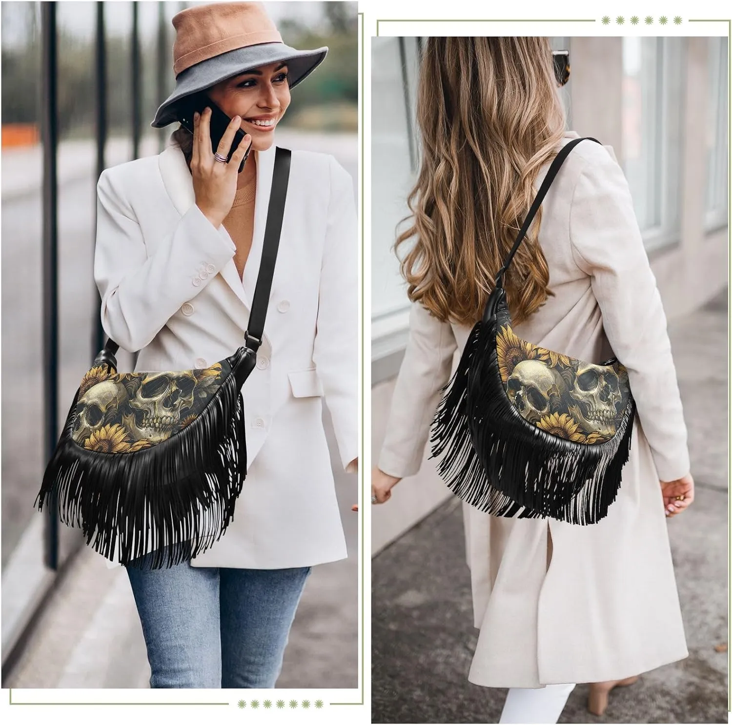 Leather Fringe Purse Crossbody with Tassel Boho Fringe Purse Western Cross Body Purses for Women