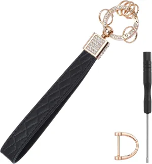 Leather Wristlet Keychain, Wristlet Keychain Car Key Chain with 5 Key Ring and D Ring Bling Key Chain