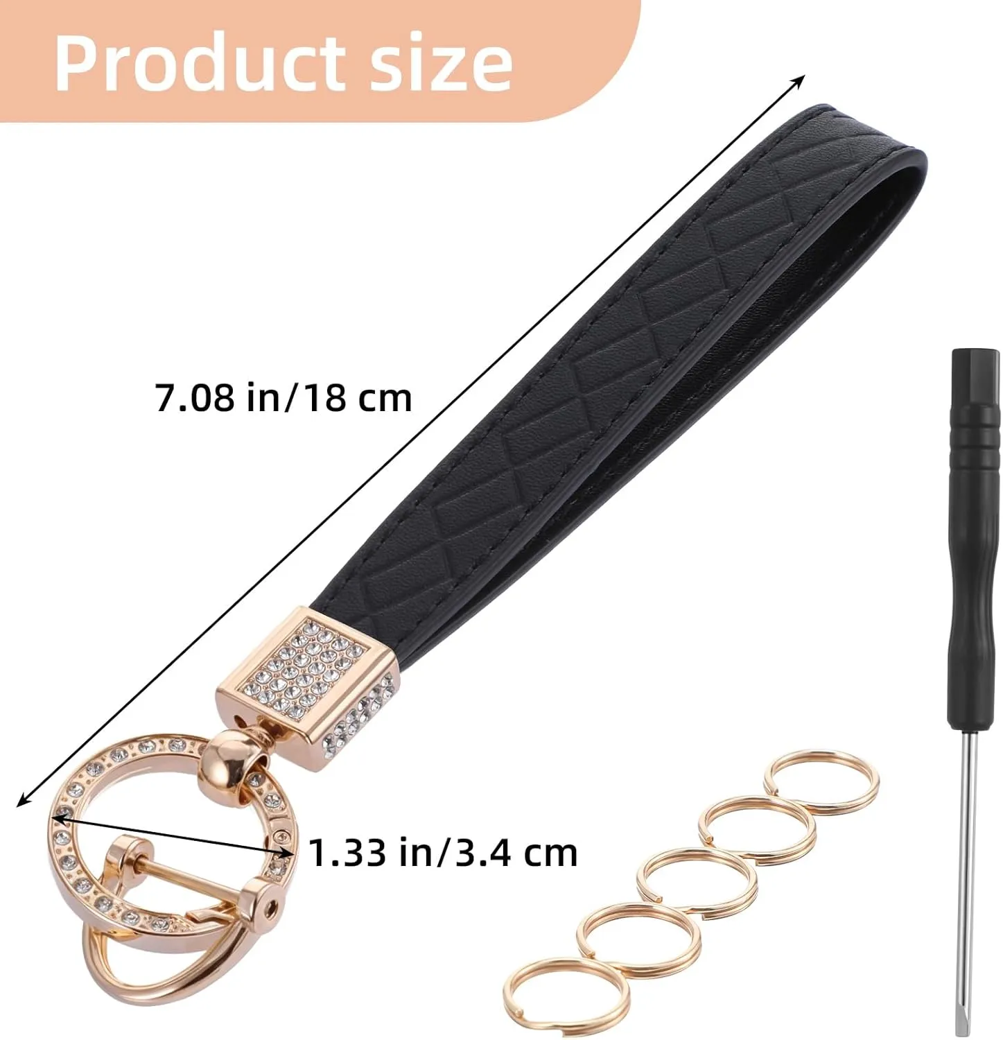 Leather Wristlet Keychain, Wristlet Keychain Car Key Chain with 5 Key Ring and D Ring Bling Key Chain