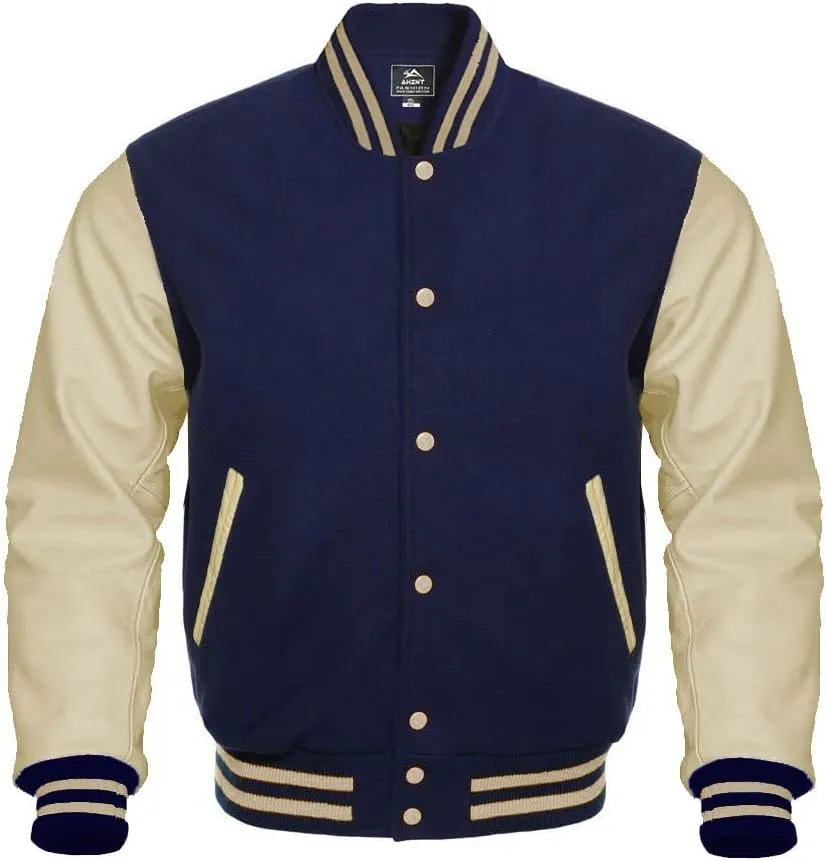 Letterman Baseball Varsity Jackets Warm Jacket Genuine Leather Sleeves Multi wool colors