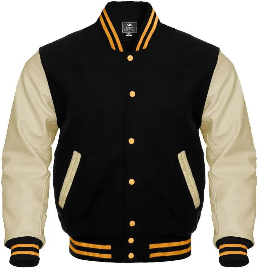 Letterman Baseball Varsity Jackets Warm Jacket Genuine Leather Sleeves Multi wool colors