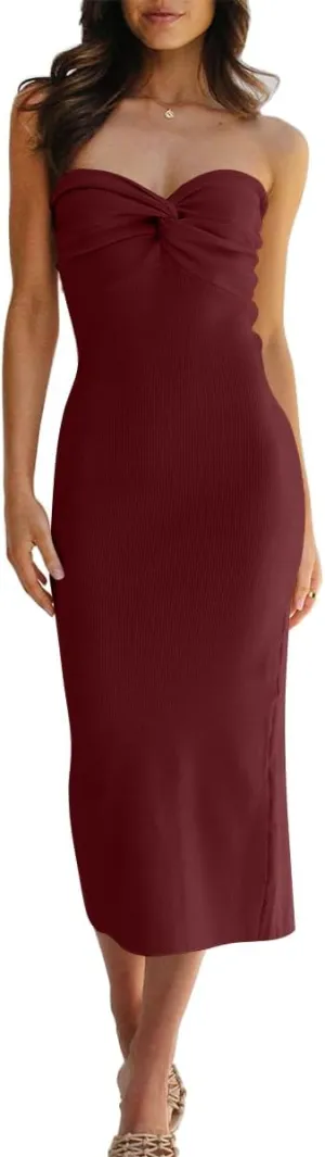 LILLUSORY Knitted Dresses Twisted Front Bodycon Dress with Back Slit