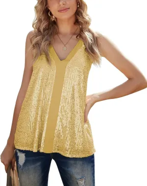 lime flare Women Sexy Sparkle All Over Sequin Cami Tank Tops