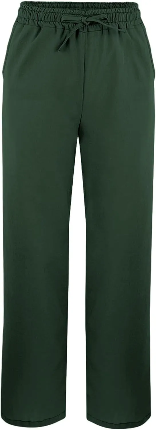 Linen Pants Women 2025 Summer Casual Elastic Waist Straight Leg Lounge Pant Plus Size Loose Drawstring Beach Trousers