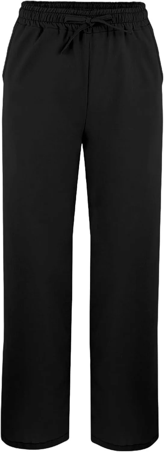 Linen Pants Women 2025 Summer Casual Elastic Waist Straight Leg Lounge Pant Plus Size Loose Drawstring Beach Trousers