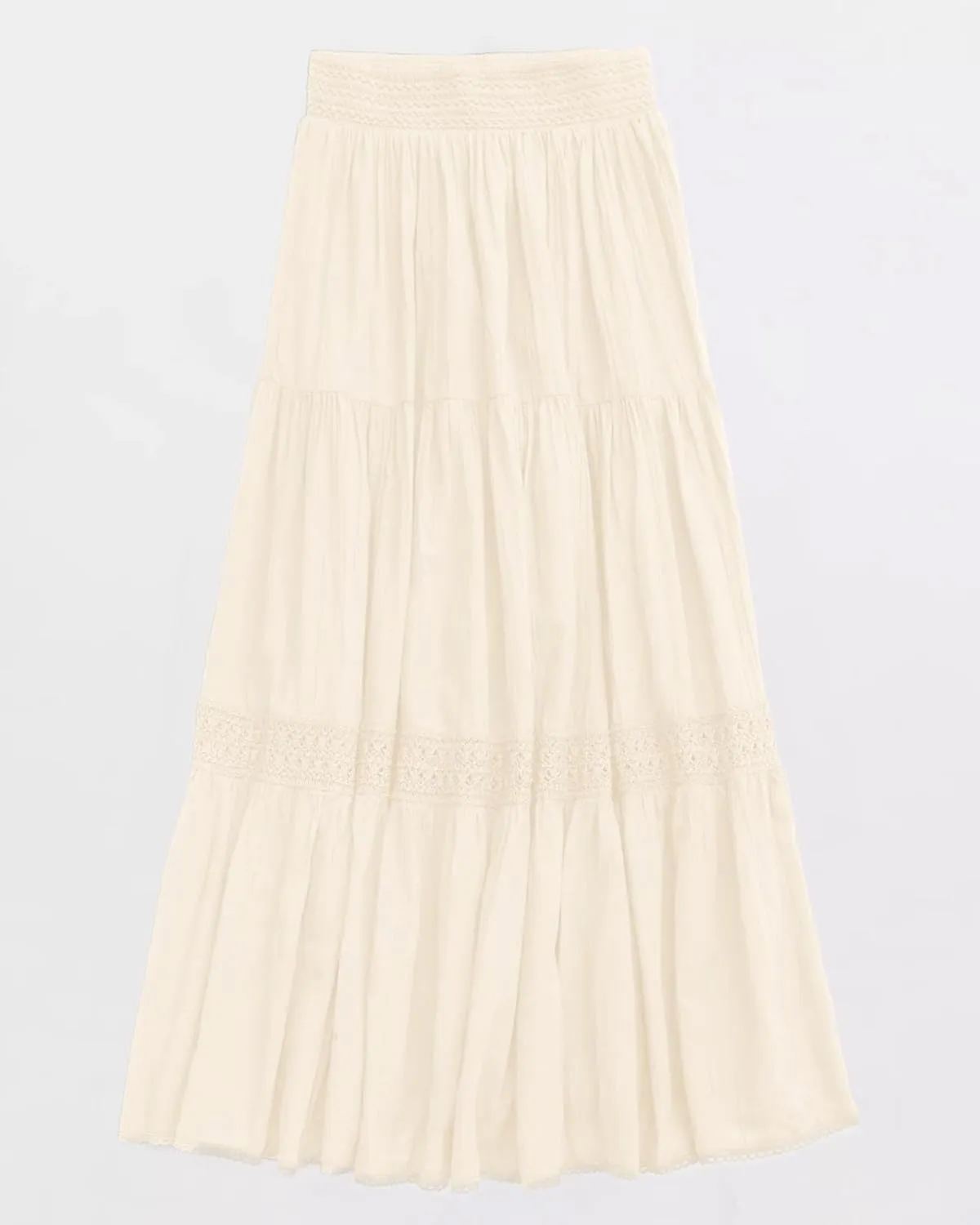 Locachy Women's Boho Tiered Elastic Waist A-Line Maxi Skirts Casual Lace Flowy Pleated Midi Dress