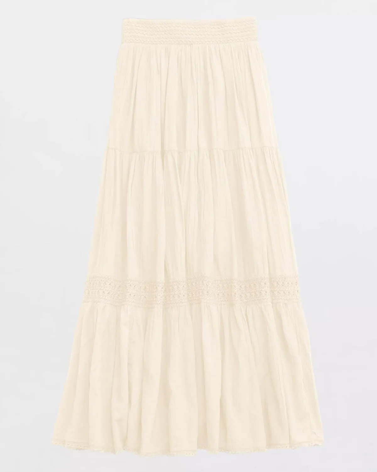 Locachy Women's Boho Tiered Elastic Waist A-Line Maxi Skirts Casual Lace Flowy Pleated Midi Dress