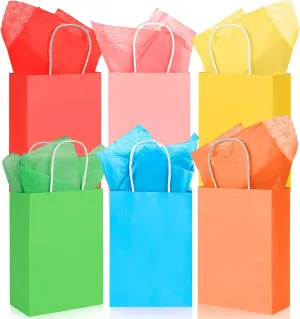 LovesTown 18 Pack Gift Bags with Tissue Paper, 5.5 x 2.75 x 7.8 Inches Party Favor Bags with Handles 6 Colors for Gift Wrap Birthday and Wedding DIY Crafts