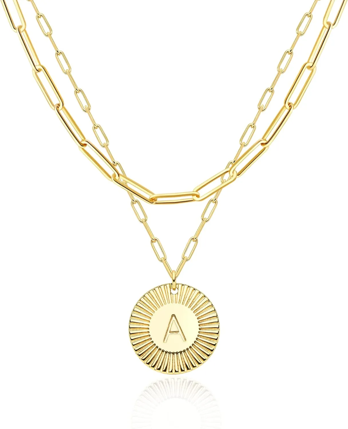 LOYATA Layered Choker Necklace Gold Flower Initial Coin Pendant 2 Layer 14K Gold Plated Dainty Paperclip Chain Personalized Jewelry Gift for Women Letter A-Z